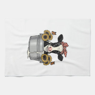 Vintage Cow in Tub Sunflower Butterfly Vector Desi Kitchen Towel