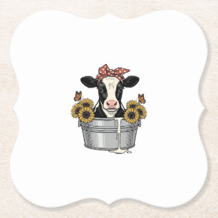 Vintage Cow in Tub Sunflower Butterfly Vector Desi Paper Coaster