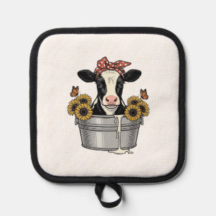 Vintage Cow in Tub Sunflower Butterfly Vector Desi Pot Holder