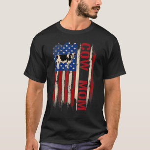 Vintage Cow Mom American Usa Flag Farmingfarmer T-Shirt