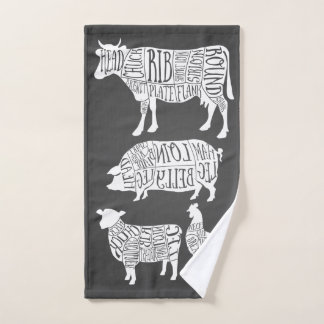 Vintage Cow Pig Chicken Butcher Meat Cuts Hand Towel