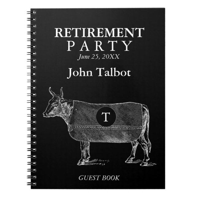 VINTAGE Cow Retirement Black Guest Book Monogram (Front)