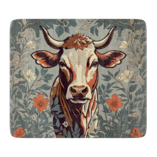 Vintage Cow William Morris Inspired Floral Cutting Board