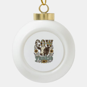 Vintage Cow Yunkie Sunflower Farmhouse Design_1 Ceramic Ball Christmas Ornament