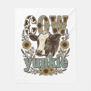 Vintage Cow Yunkie Sunflower Farmhouse Design_1 Fleece Blanket
