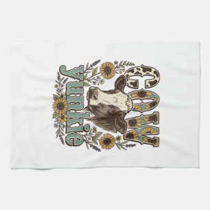 Vintage Cow Yunkie Sunflower Farmhouse Design_1 Kitchen Towel