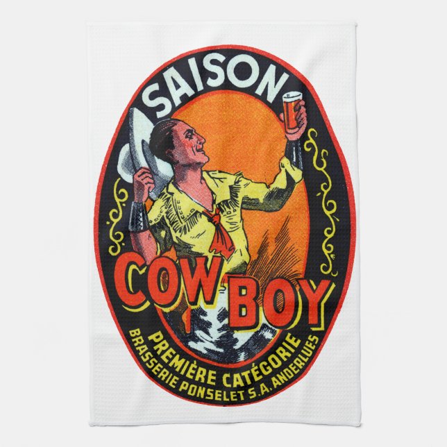 Vintage Cowboy Ale Kitchen Towel (Vertical)