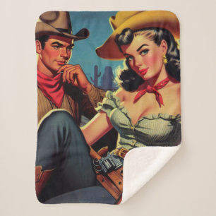 Vintage Cowboy and Cowgirl Sherpa Blanket