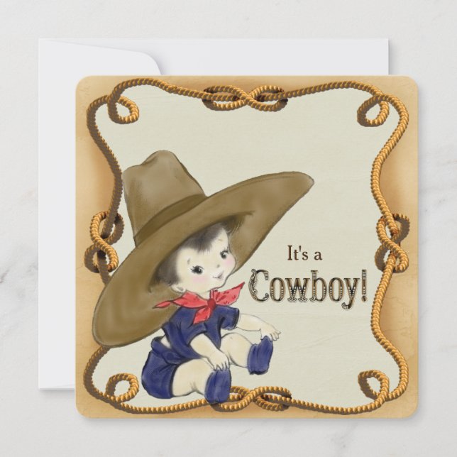 Vintage Cowboy Baby Shower Invitation (Front)
