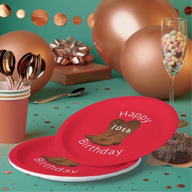 Vintage cowboy boots birthday paper plate (Multi)