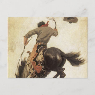 Vintage Cowboy, Bronco Buster Study by NC Wyeth Postcard