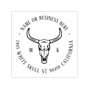 Vintage Cowboy Bull Head Name Return Address Self-inking Stamp
