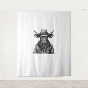 Vintage Cowboy Bull Rodeo Moooch Obliged Pardner W Tapestry