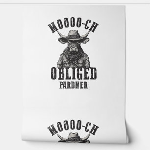 Vintage Cowboy Bull Rodeo Moooch Obliged Pardner W Wallpaper