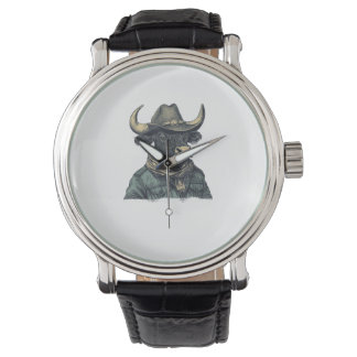 Vintage Cowboy Bull Rodeo Moooch Obliged Pardner W Watch