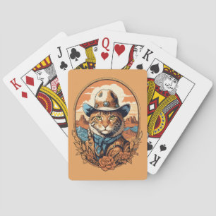 Vintage Cowboy Cat Design Playing Cards