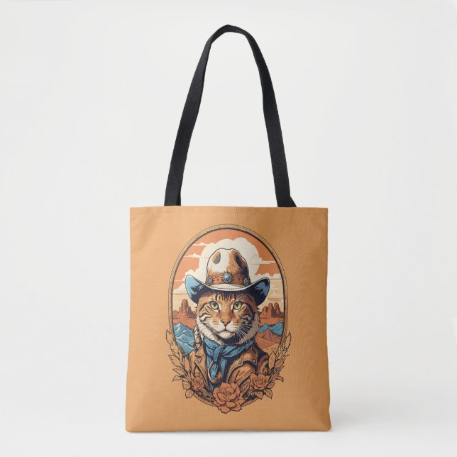 Vintage Cowboy Cat Design Tote Bag (Front)
