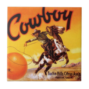 Vintage Cowboy Citrus Labels Ceramic Tiles 4.25"