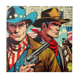 Vintage Cowboy Comics Tile