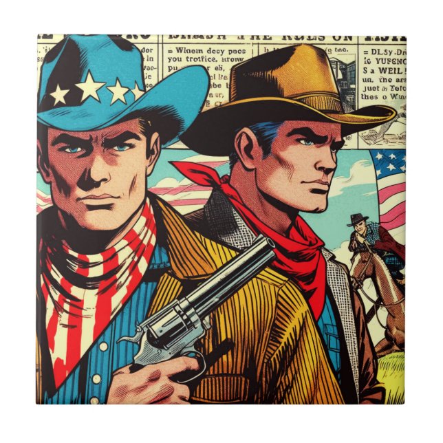 Vintage Cowboy Comics Tile (Front)
