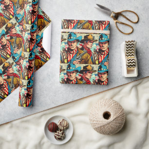 Vintage Cowboy Comics Wrapping Paper