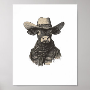 Vintage Cowboy Cow Shirt - Western Cow  Poster