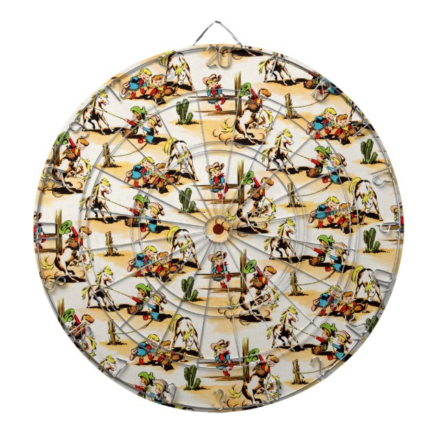 Vintage Cowboy Cowgirl Country Kids Pony Cactus Dartboard (Front)