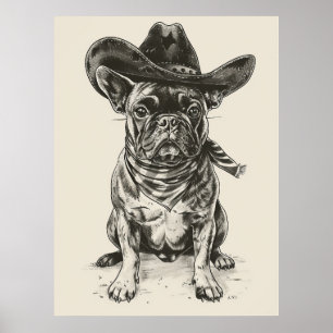 Vintage Cowboy French Bulldog Poster