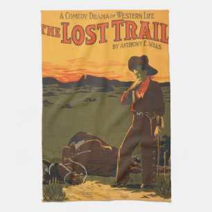 Vintage Cowboy & Horse Sunset Western Wall Art Kitchen Towel