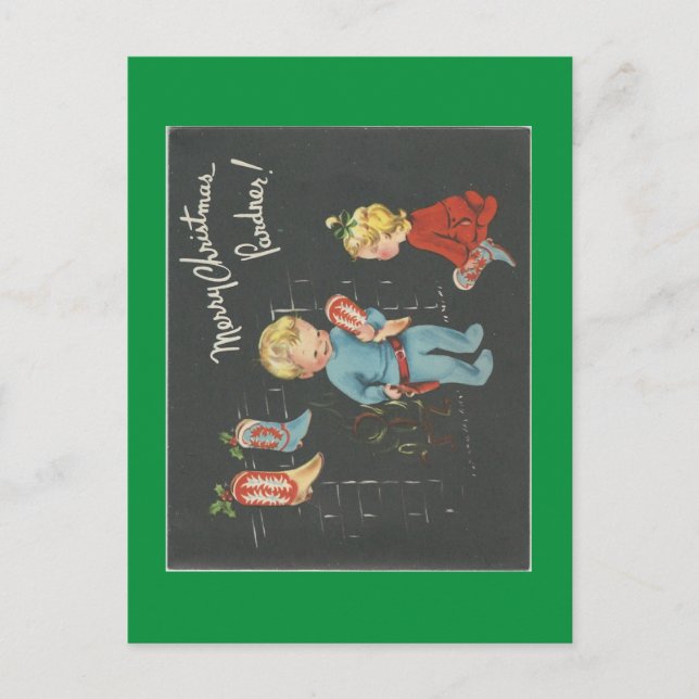 Vintage "Cowboy Kids" Christmas Holiday Postcard (Front)