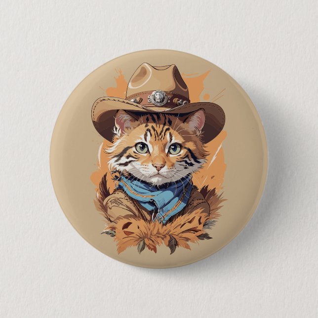 Vintage Cowboy Kitten Design 2 Inch Round Button (Front)
