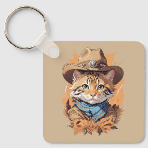 Vintage Cowboy Kitten Design Keychain