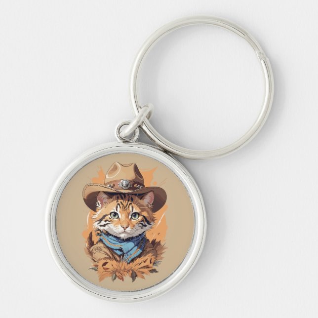 Vintage Cowboy Kitten Design Keychain (Front)