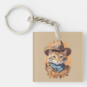 Vintage Cowboy Kitten Design Keychain