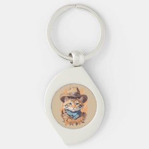 Vintage Cowboy Kitten Design Keychain