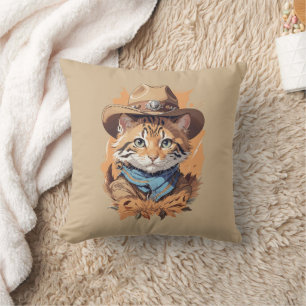 Vintage Cowboy Kitten Design Throw Pillow