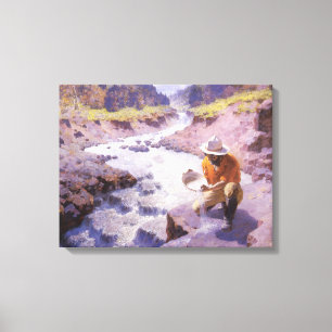 Vintage Cowboy, Panning Gold, Wyoming by Leigh Canvas Print