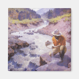 Vintage Cowboy, Panning Gold, Wyoming by Leigh Magnet