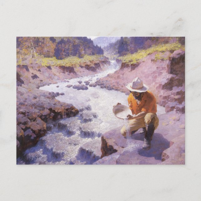 Vintage Cowboy, Panning Gold, Wyoming by Leigh Postcard (Front)