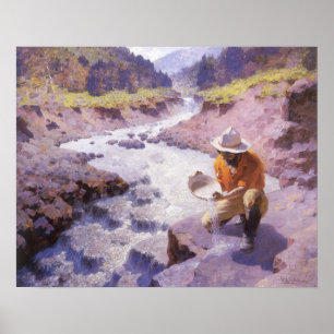 Vintage Cowboy, Panning Gold, Wyoming by Leigh Poster