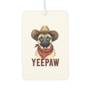 Vintage Cowboy Pug YeePaw Western Dog Illustration Air Freshener
