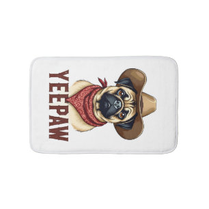 Vintage Cowboy Pug YeePaw Western Dog Illustration Bath Mat