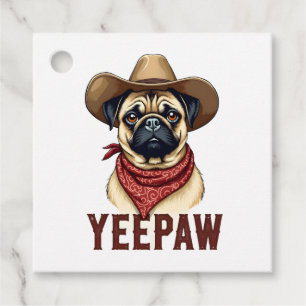 Vintage Cowboy Pug YeePaw Western Dog Illustration Favour Tags