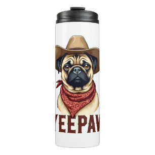 Vintage Cowboy Pug YeePaw Western Dog Illustration Thermal Tumbler