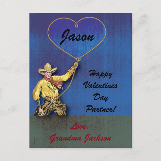 Vintage Cowboy  Romantic Heart Holiday Postcard (Front)