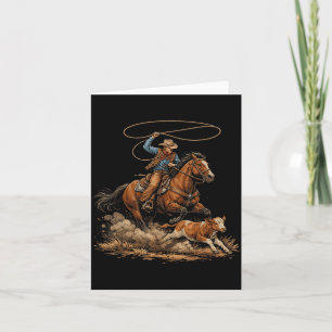Vintage Cowboy Roping Calf Rodeo Country Western Card