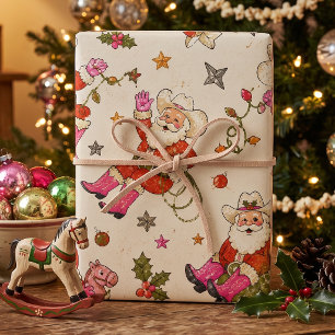 Vintage Cowboy Santa Christmas Wrapping Paper