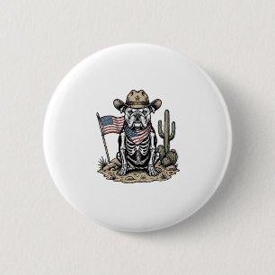 Vintage Cowboy Skeleton Dog Patriotic Shirt Design 2 Inch Round Button