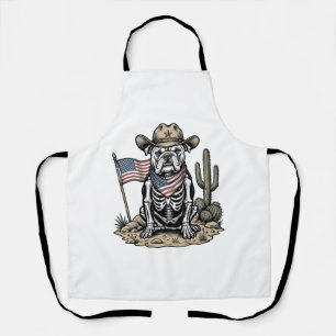 Vintage Cowboy Skeleton Dog Patriotic Shirt Design Apron