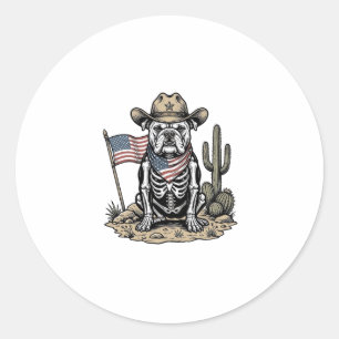 Vintage Cowboy Skeleton Dog Patriotic Shirt Design Classic Round Sticker